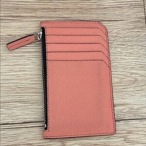 Italic Albee Textured Leather Zip Card Case Light Pink